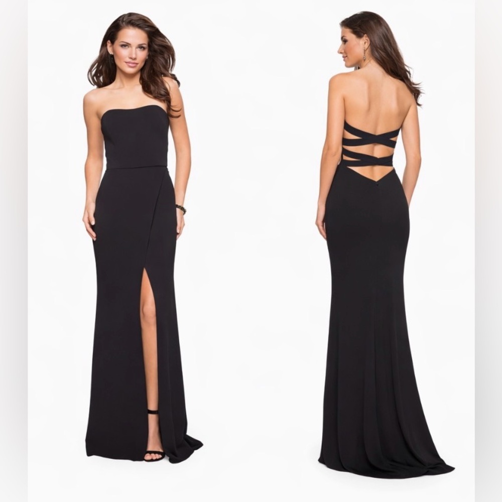 La Femme Formal Gown 0 Black 27035 Strappy Open Back Off Shoulder Prom Gala $438